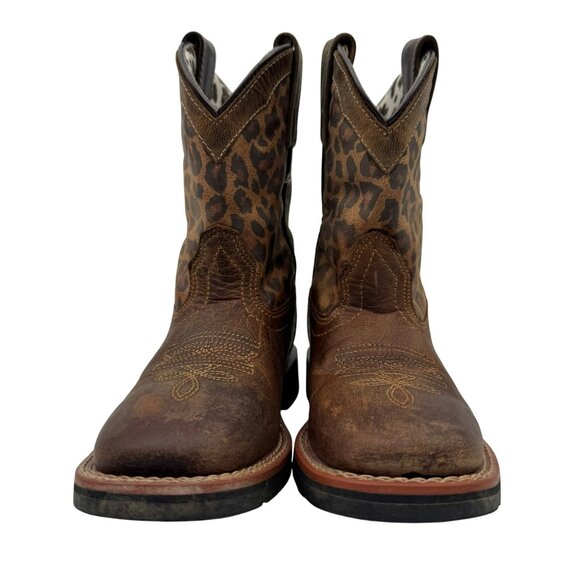 Dan Post Kids Tan/Brown Makucha Leopard Print Square Toe Western Boots Size 12D - Picture 1 of 8
